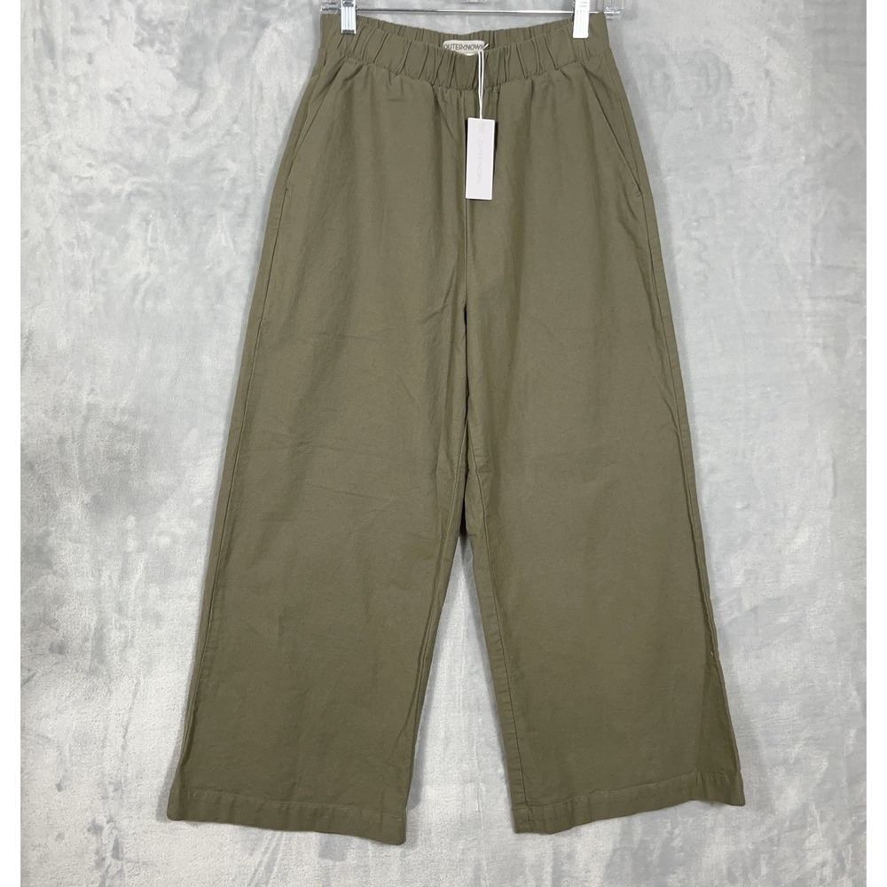 Outerknown NWT Womens Pants 100% Organic Cotton Wide Leg Crop Olive Pull On S